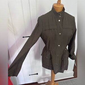 Zara Olive Green Utility Jacket with Stand-Up Collar and Cinched Waist